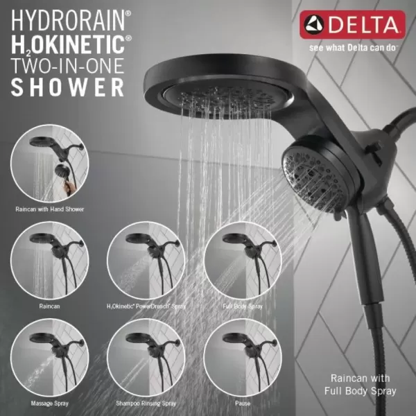 imageDelta Faucet HydroRain 5Spray H2Okinetic Dual Shower Head with Handheld Spray Gold Shower Head with Hose Handheld Shower Heads 25 GPM Flow Rate Champagne Bronze 58680CZ25Matte Black