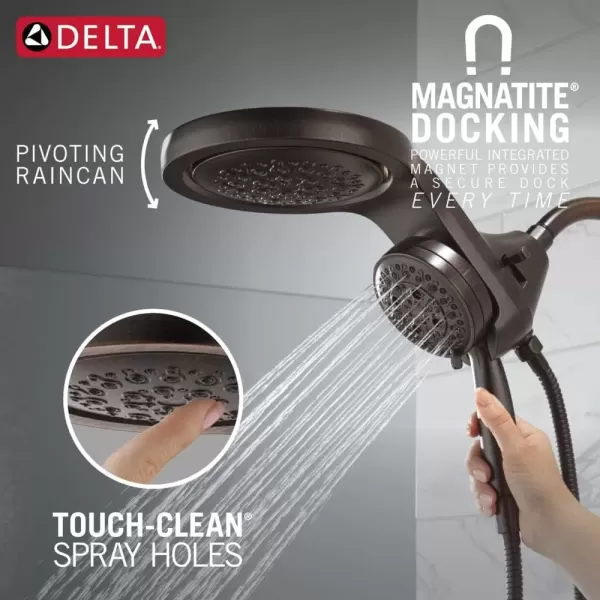 imageDelta Faucet HydroRain 5Spray H2Okinetic Dual Shower Head with Handheld Spray Gold Shower Head with Hose Handheld Shower Heads 25 GPM Flow Rate Champagne Bronze 58680CZ25Venetian Bronze