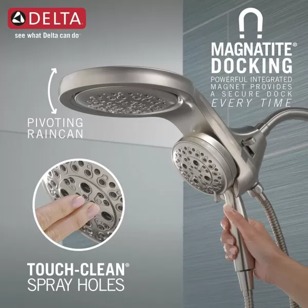 imageDelta Faucet HydroRain 5Spray H2Okinetic Dual Shower Head with Handheld Spray Gold Shower Head with Hose Handheld Shower Heads 25 GPM Flow Rate Champagne Bronze 58680CZ25Stainless