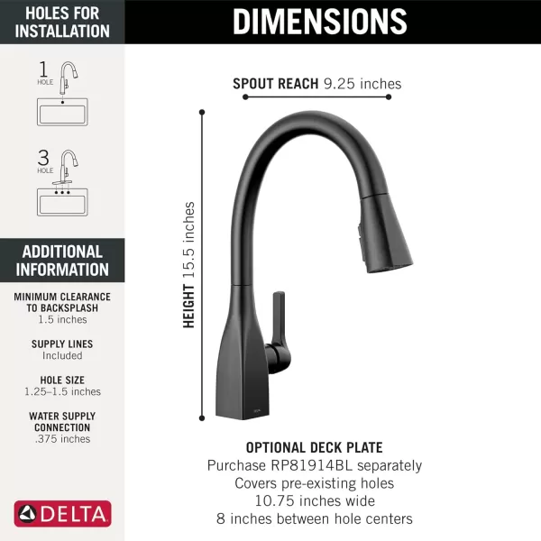 imageDelta Faucet Mateo Touch Kitchen Faucet Brushed Nickel Kitchen Faucets with Pull Down Sprayer Kitchen Sink Faucet Touch Faucet for Kitchen Sink Touch2O Technology Arctic Stainless 9183TARDSTMatte Black