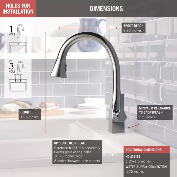 imageDelta Faucet Mateo Touch Kitchen Faucet Brushed Nickel Kitchen Faucets with Pull Down Sprayer Kitchen Sink Faucet Touch Faucet for Kitchen Sink Touch2O Technology Arctic Stainless 9183TARDSTChrome