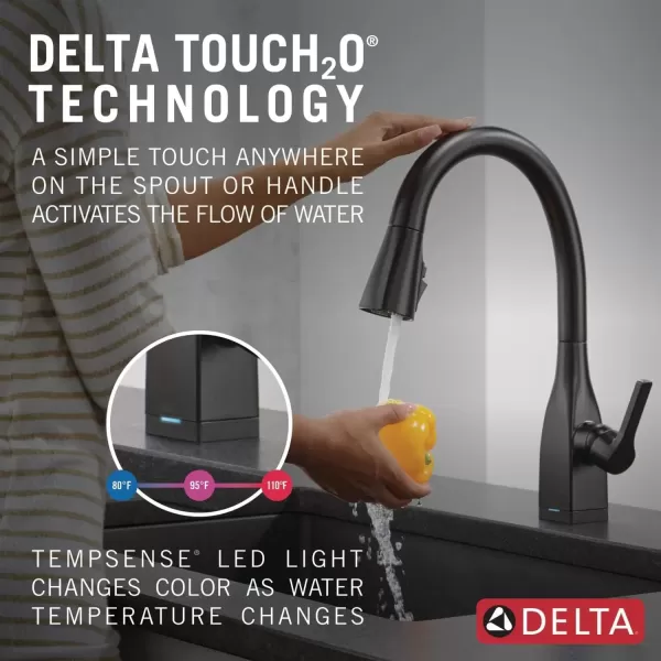 imageDelta Faucet Mateo Touch Kitchen Faucet Brushed Nickel Kitchen Faucets with Pull Down Sprayer Kitchen Sink Faucet Touch Faucet for Kitchen Sink Touch2O Technology Arctic Stainless 9183TARDSTMatte Black
