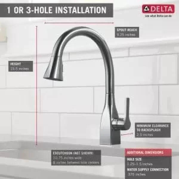 imageDelta Faucet Mateo Touch Kitchen Faucet Brushed Nickel Kitchen Faucets with Pull Down Sprayer Kitchen Sink Faucet Touch Faucet for Kitchen Sink Touch2O Technology Arctic Stainless 9183TARDSTChrome