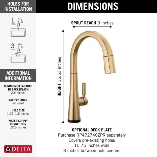 imageDelta Faucet Monrovia Gold Kitchen Faucet Touch Touch Kitchen Faucets with Pull Down Sprayer Kitchen Sink Faucet Delta Touch2O Technology Lumicoat Champagne Bronze 9191TCZPRDST
