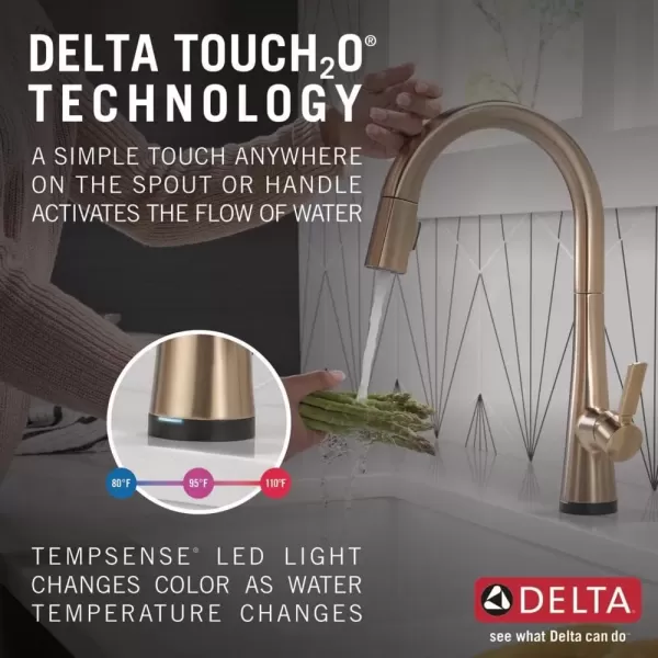 imageDelta Faucet Monrovia Gold Kitchen Faucet Touch Touch Kitchen Faucets with Pull Down Sprayer Kitchen Sink Faucet Delta Touch2O Technology Lumicoat Champagne Bronze 9191TCZPRDST