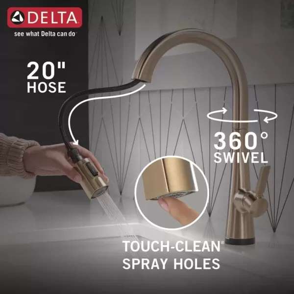 imageDelta Faucet Monrovia Gold Kitchen Faucet Touch Touch Kitchen Faucets with Pull Down Sprayer Kitchen Sink Faucet Delta Touch2O Technology Lumicoat Champagne Bronze 9191TCZPRDST