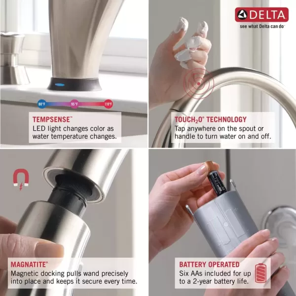 imageDelta Faucet Pivotal Touch Kitchen Faucet Brushed Nickel Kitchen Faucets with Pull Down Sprayer Kitchen Sink Faucet Touch Faucet for Kitchen Sink Touch2O Technology Arctic Stainless 9193TARDSTChrome