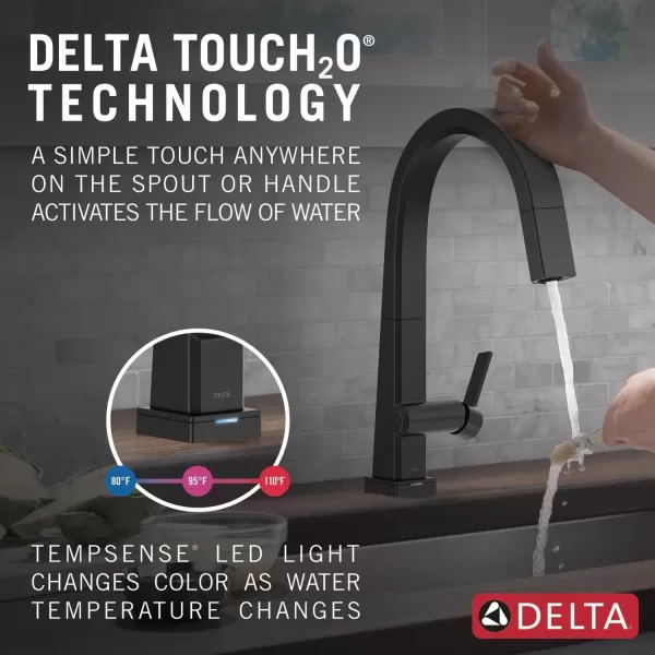imageDelta Faucet Pivotal Touch Kitchen Faucet Brushed Nickel Kitchen Faucets with Pull Down Sprayer Kitchen Sink Faucet Touch Faucet for Kitchen Sink Touch2O Technology Arctic Stainless 9193TARDSTMatte Black