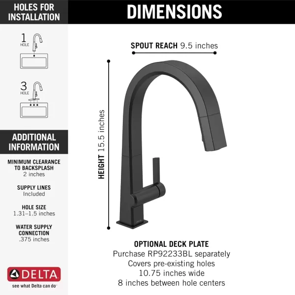 imageDelta Faucet Pivotal Touch Kitchen Faucet Brushed Nickel Kitchen Faucets with Pull Down Sprayer Kitchen Sink Faucet Touch Faucet for Kitchen Sink Touch2O Technology Arctic Stainless 9193TARDSTMatte Black