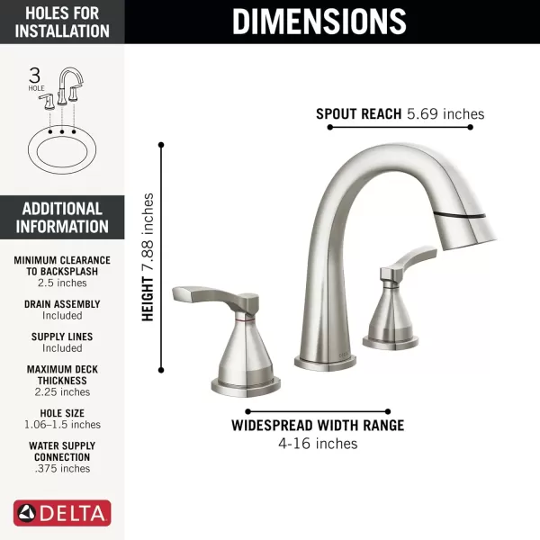 imageDelta Faucet Stryke Pull Down Bathroom Faucet Bathroom Pull Out Faucet Brushed Nickel Widespread Bathroom Faucet 3 Hole Bathroom Sink Faucet with Magnetic Dock Lumicoat Stainless 35775SSPDPRDST