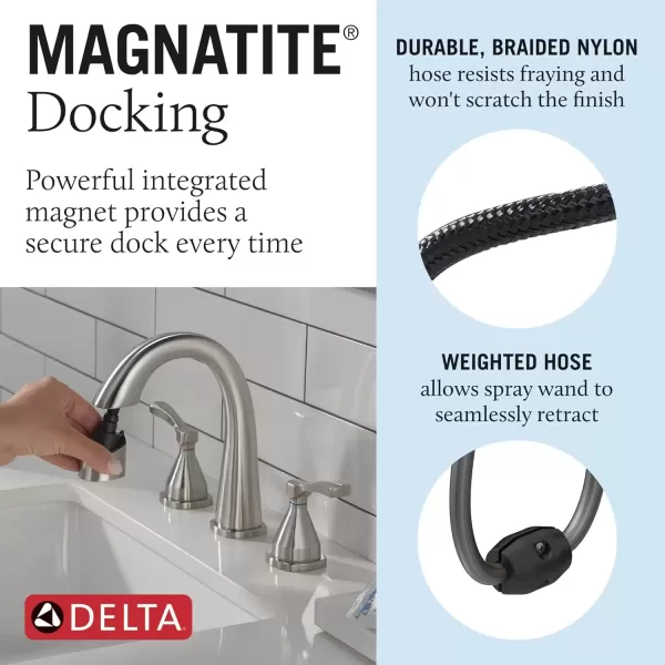 imageDelta Faucet Stryke Pull Down Bathroom Faucet Bathroom Pull Out Faucet Brushed Nickel Widespread Bathroom Faucet 3 Hole Bathroom Sink Faucet with Magnetic Dock Lumicoat Stainless 35775SSPDPRDST