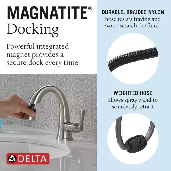 imageDelta Faucet Stryke Pull Down Bathroom Faucet Bathroom Pull Out Faucet Chrome Single Hole Bathroom Faucet with Pull Down Sprayer Bathroom Sink Faucet Lumicoat Chrome 577PDPRDSTLumicoat Stainless