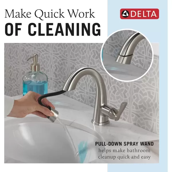 imageDelta Faucet Stryke Pull Down Bathroom Faucet Bathroom Pull Out Faucet Chrome Single Hole Bathroom Faucet with Pull Down Sprayer Bathroom Sink Faucet Lumicoat Chrome 577PDPRDSTLumicoat Stainless