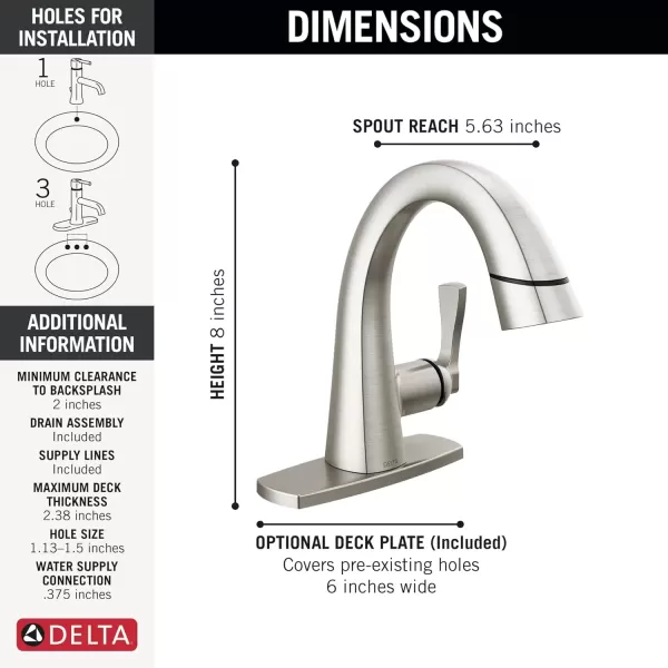 imageDelta Faucet Stryke Pull Down Bathroom Faucet Bathroom Pull Out Faucet Chrome Single Hole Bathroom Faucet with Pull Down Sprayer Bathroom Sink Faucet Lumicoat Chrome 577PDPRDSTLumicoat Stainless