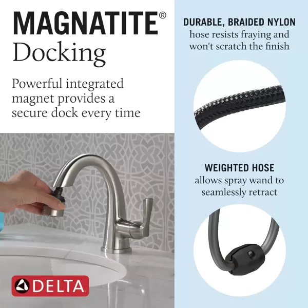 imageDelta Faucet Stryke Pull Down Bathroom Faucet Bathroom Pull Out Faucet Gold Single Hole Bathroom Faucet with Pull Down Sprayer Bathroom Sink Faucet Lumicoat Champagne Bronze 577CZPDPRDSTLumicoat Stainless