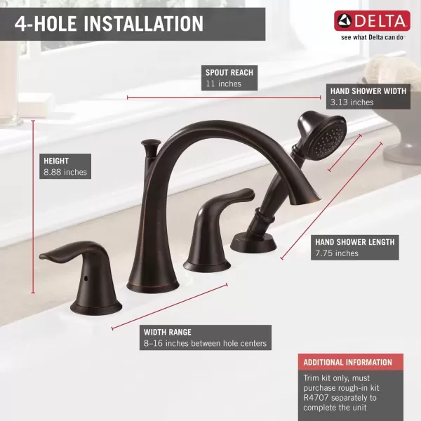 imageDelta Faucet T4738 Lahara Roman Tub with Handshower Trim Chrome 400 x 900 x 2000 inchesVenetian Bronze