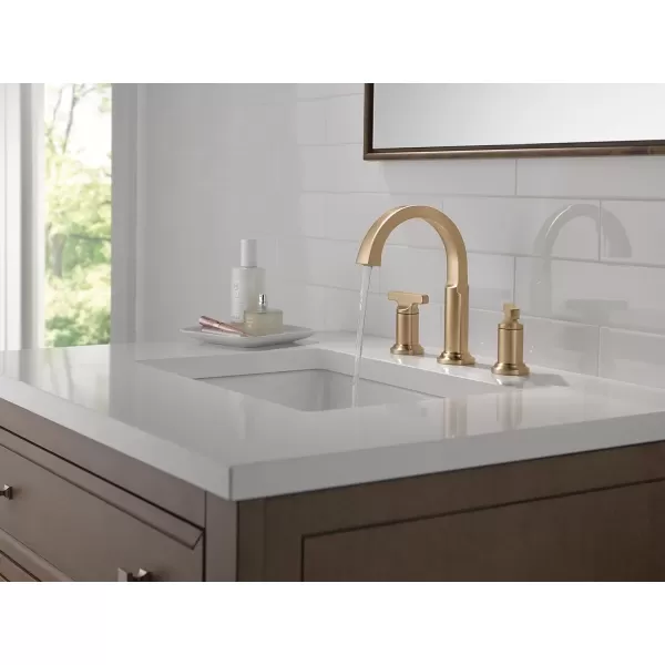 imageDelta Faucet Tetra Brushed Nickel Widespread Bathroom Faucet 3 Hole Brushed Nickel Bathroom Faucet for Bathroom Sink Bathroom Sink Faucet Metal Drain Lumicoat Stainless 355887SSPRDSTLumicoat Champagne Bronze