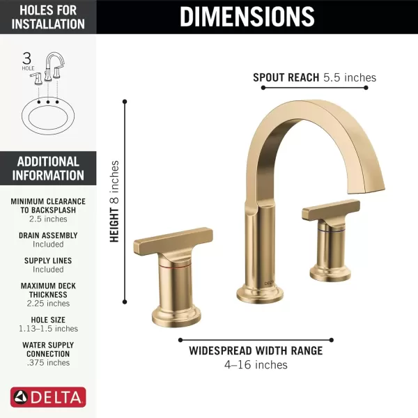 imageDelta Faucet Tetra Brushed Nickel Widespread Bathroom Faucet 3 Hole Brushed Nickel Bathroom Faucet for Bathroom Sink Bathroom Sink Faucet Metal Drain Lumicoat Stainless 355887SSPRDSTLumicoat Champagne Bronze