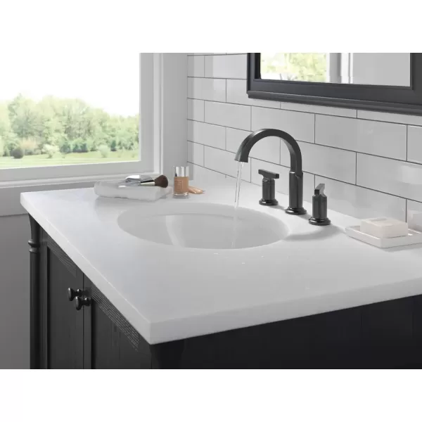 imageDelta Faucet Tetra Brushed Nickel Widespread Bathroom Faucet 3 Hole Brushed Nickel Bathroom Faucet for Bathroom Sink Bathroom Sink Faucet Metal Drain Lumicoat Stainless 355887SSPRDSTMatte Black