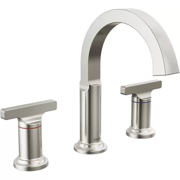 imageDelta Faucet Tetra Brushed Nickel Widespread Bathroom Faucet 3 Hole Brushed Nickel Bathroom Faucet for Bathroom Sink Bathroom Sink Faucet Metal Drain Lumicoat Stainless 355887SSPRDSTLumicoat Stainless