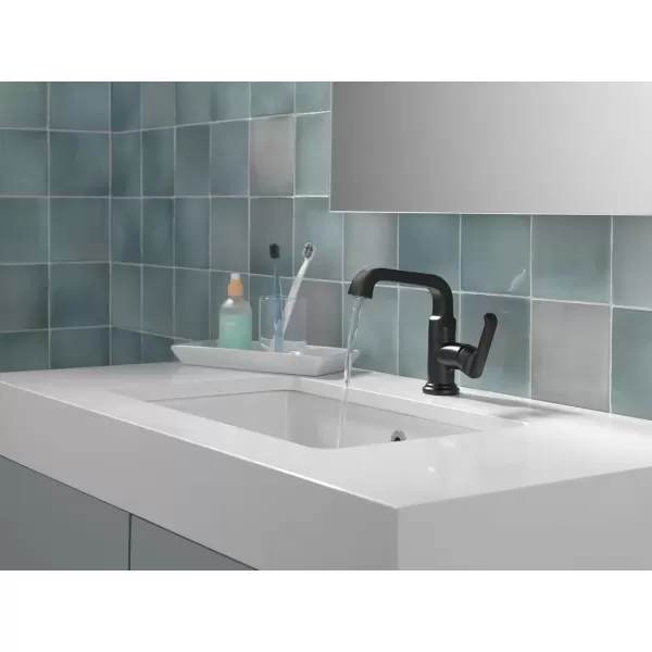 imageDelta Faucet Tetra Chrome Single Hole Bathroom Faucet Chrome Single Handle Bathroom Faucet Bathroom Sink Faucet Diamond Seal Technology Metal Drain Assembly Lumicoat Chrome 589SHPRDSTMatte Black