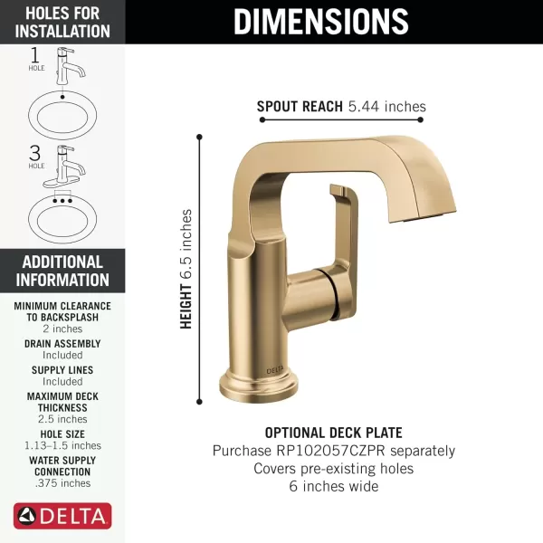 imageDelta Faucet Tetra Chrome Single Hole Bathroom Faucet Chrome Single Handle Bathroom Faucet Bathroom Sink Faucet Diamond Seal Technology Metal Drain Assembly Lumicoat Chrome 589SHPRDSTLumicoat Champagne Bronze