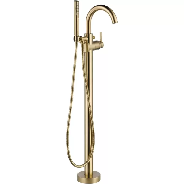 imageDelta Faucet Trinsic FloorMount Freestanding Tub Filler with Hand Held Shower Chrome Bathtub Faucet Tub Faucet Chrome T4759FL Valve Not IncludedChampagne Bronze