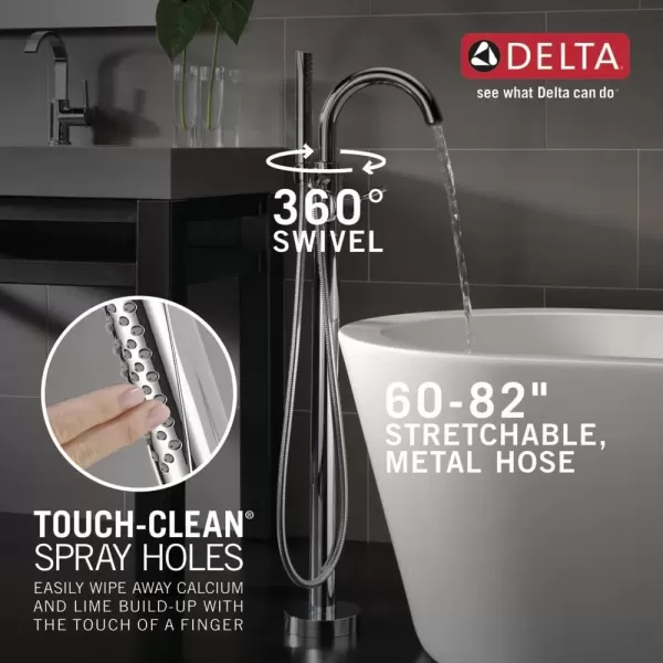 imageDelta Faucet Trinsic FloorMount Freestanding Tub Filler with Hand Held Shower Chrome Bathtub Faucet Tub Faucet Chrome T4759FL Valve Not IncludedChrome