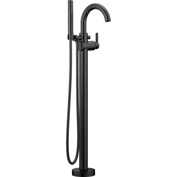 imageDelta Faucet Trinsic FloorMount Freestanding Tub Filler with Hand Held Shower Chrome Bathtub Faucet Tub Faucet Chrome T4759FL Valve Not IncludedMatte Black
