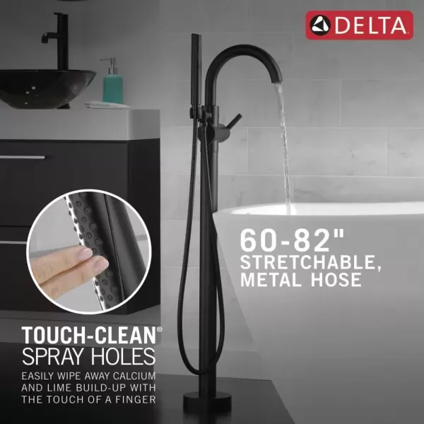 imageDelta Faucet Trinsic FloorMount Freestanding Tub Filler with Hand Held Shower Chrome Bathtub Faucet Tub Faucet Chrome T4759FL Valve Not IncludedMatte Black