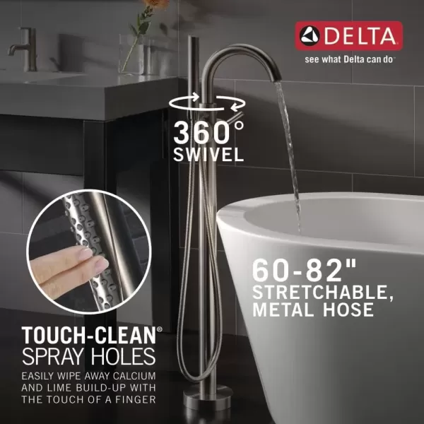 imageDelta Faucet Trinsic FloorMount Freestanding Tub Filler with Hand Held Shower Chrome Bathtub Faucet Tub Faucet Chrome T4759FL Valve Not IncludedStainless