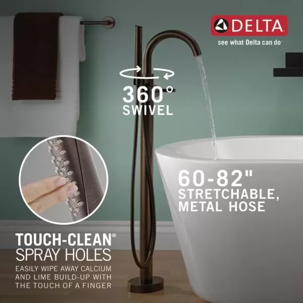 imageDelta Faucet Trinsic FloorMount Freestanding Tub Filler with Hand Held Shower Chrome Bathtub Faucet Tub Faucet Chrome T4759FL Valve Not IncludedVenetian Bronze
