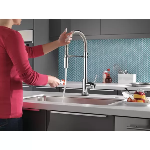 imageDelta Faucet Trinsic Pro Commercial Style Kitchen Faucet Chrome Touch Kitchen Faucets with Pull Down Sprayer Kitchen Sink Faucet Touch Faucet Delta Touch2O Technology Chrome 9659TDST