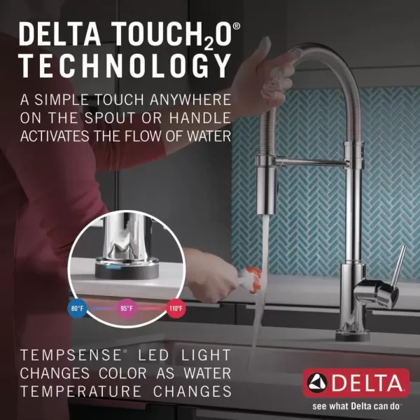 imageDelta Faucet Trinsic Pro Commercial Style Kitchen Faucet Chrome Touch Kitchen Faucets with Pull Down Sprayer Kitchen Sink Faucet Touch Faucet Delta Touch2O Technology Chrome 9659TDST