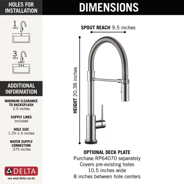 imageDelta Faucet Trinsic Pro Commercial Style Kitchen Faucet Chrome Touch Kitchen Faucets with Pull Down Sprayer Kitchen Sink Faucet Touch Faucet Delta Touch2O Technology Chrome 9659TDST