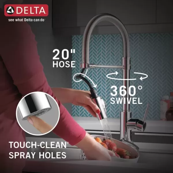 imageDelta Faucet Trinsic Pro Commercial Style Kitchen Faucet Chrome Touch Kitchen Faucets with Pull Down Sprayer Kitchen Sink Faucet Touch Faucet Delta Touch2O Technology Chrome 9659TDST
