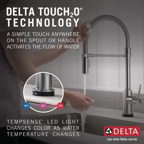 imageDelta Faucet Trinsic Pro Commercial Style Kitchen Faucet Touch Kitchen Faucets with Pull Down Sprayer Kitchen Sink Faucet Touch Faucet Delta Touch2O Technology Arctic Stainless 9659TARDST
