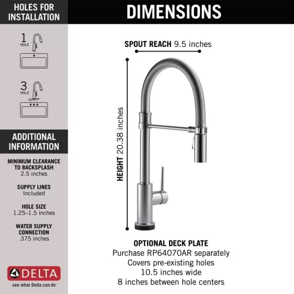 imageDelta Faucet Trinsic Pro Commercial Style Kitchen Faucet Touch Kitchen Faucets with Pull Down Sprayer Kitchen Sink Faucet Touch Faucet Delta Touch2O Technology Arctic Stainless 9659TARDST