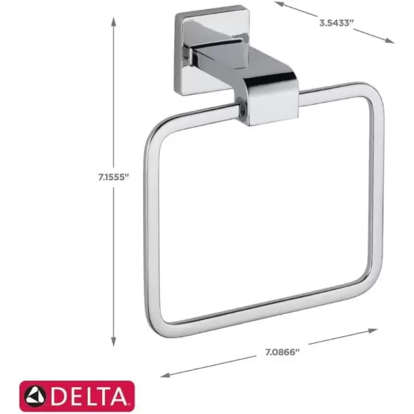 imageDelta Ara 1Pack Hand Towel Holder Polished Chrome Towel Racks for Bathroom Wall Square Towel Ring Holder for Bath Towel Hanger for Kitchen Bathroom Accessories 77546Chrome