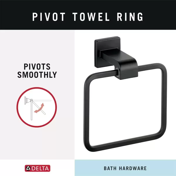 imageDelta Ara 1Pack Hand Towel Holder Polished Chrome Towel Racks for Bathroom Wall Square Towel Ring Holder for Bath Towel Hanger for Kitchen Bathroom Accessories 77546Matte Black