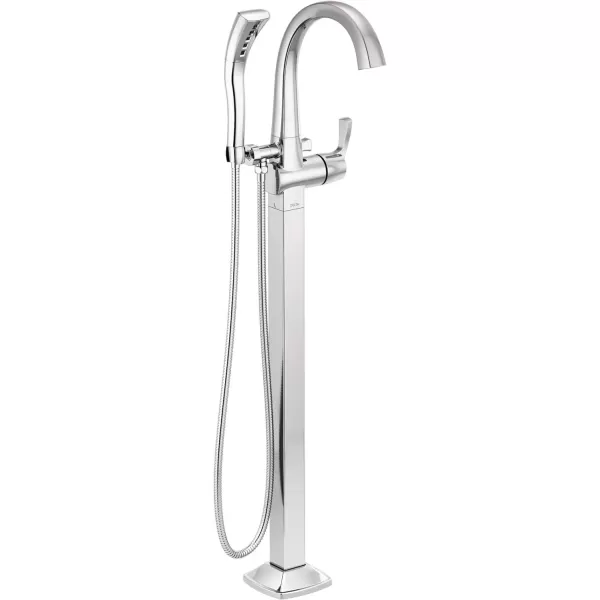 imageDelta DT4777SSFL Stryke Floor Mounted Tub Filler with Integrated Diverter and Hand Shower  Less Rough In StainlessChrome
