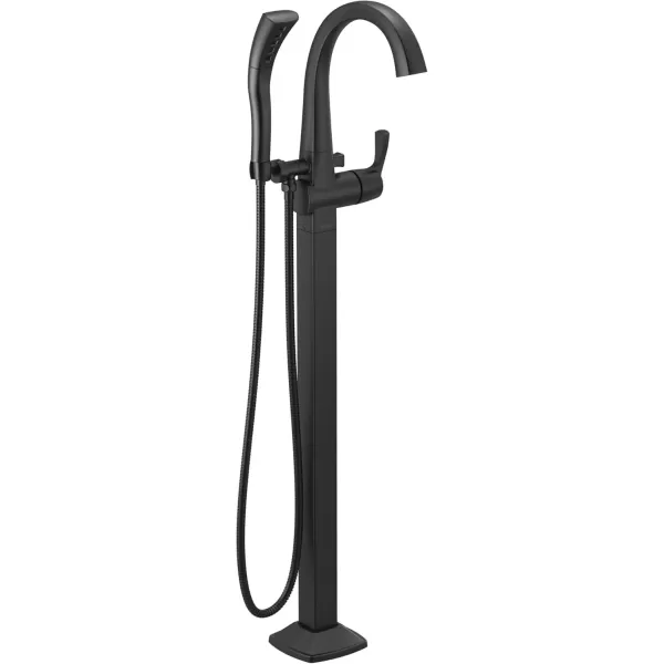 imageDelta DT4777SSFL Stryke Floor Mounted Tub Filler with Integrated Diverter and Hand Shower  Less Rough In StainlessMatte Black