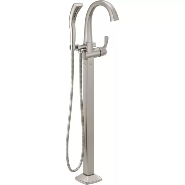 imageDelta DT4777SSFL Stryke Floor Mounted Tub Filler with Integrated Diverter and Hand Shower  Less Rough In StainlessStainless