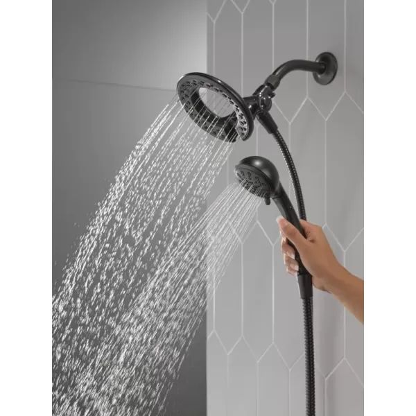 imageDelta Faucet 4Setting In2ition 2in1 Dual Shower Head with Handheld Brushed Nickel Round Shower Head with Hose Detachable Shower Head Hand Held Shower Head SpotShield Stainless 75486CSNMatte Black
