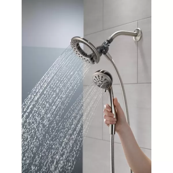 imageDelta Faucet 4Setting In2ition 2in1 Dual Shower Head with Handheld Brushed Nickel Round Shower Head with Hose Detachable Shower Head Hand Held Shower Head SpotShield Stainless 75486CSNSpotshield Brushed Nickel