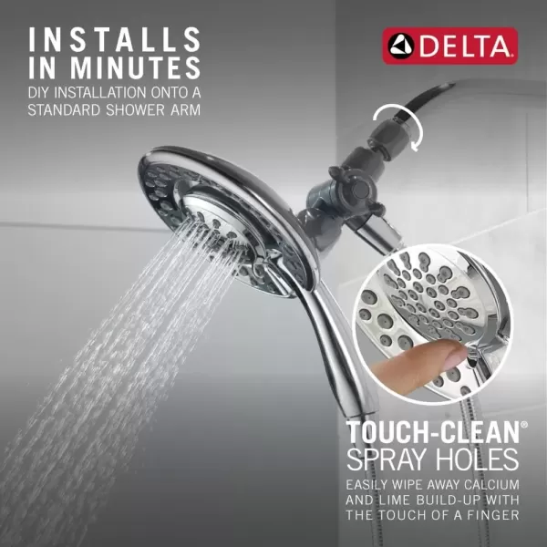 imageDelta Faucet 4Setting In2ition 2in1 Dual Shower Head with Handheld Brushed Nickel Round Shower Head with Hose Detachable Shower Head Hand Held Shower Head SpotShield Stainless 75486CSNChrome