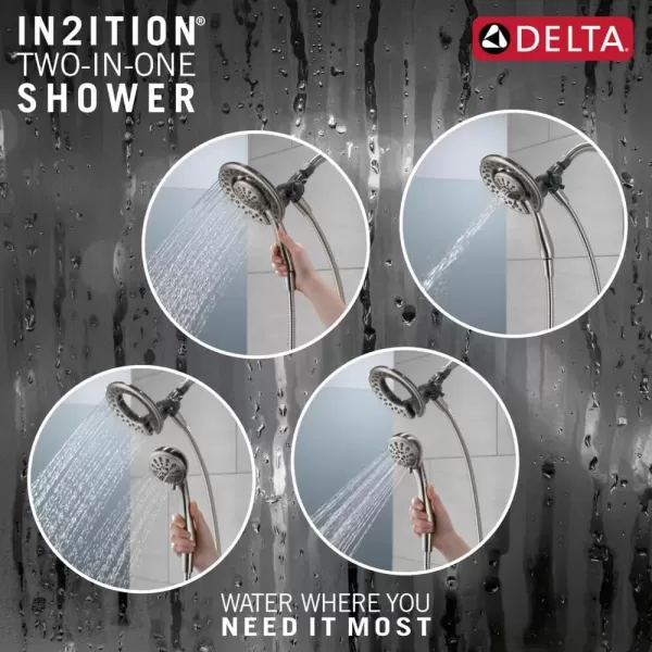 imageDelta Faucet 4Setting In2ition 2in1 Dual Shower Head with Handheld Brushed Nickel Round Shower Head with Hose Detachable Shower Head Hand Held Shower Head SpotShield Stainless 75486CSNSpotshield Brushed Nickel