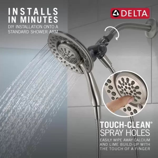 imageDelta Faucet 4Setting In2ition 2in1 Dual Shower Head with Handheld Brushed Nickel Round Shower Head with Hose Detachable Shower Head Hand Held Shower Head SpotShield Stainless 75486CSNSpotshield Brushed Nickel