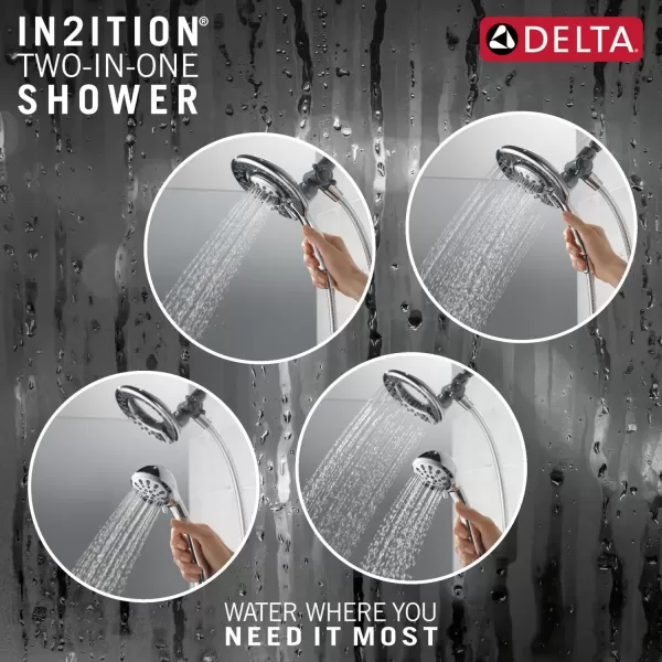 imageDelta Faucet 4Setting In2ition 2in1 Dual Shower Head with Handheld Brushed Nickel Round Shower Head with Hose Detachable Shower Head Hand Held Shower Head SpotShield Stainless 75486CSNChrome