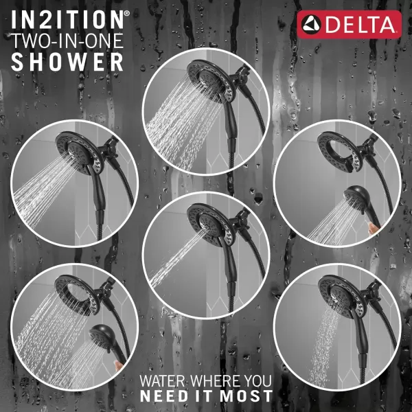 imageDelta Faucet 4Setting In2ition 2in1 Dual Shower Head with Handheld Brushed Nickel Round Shower Head with Hose Detachable Shower Head Hand Held Shower Head SpotShield Stainless 75486CSNMatte Black